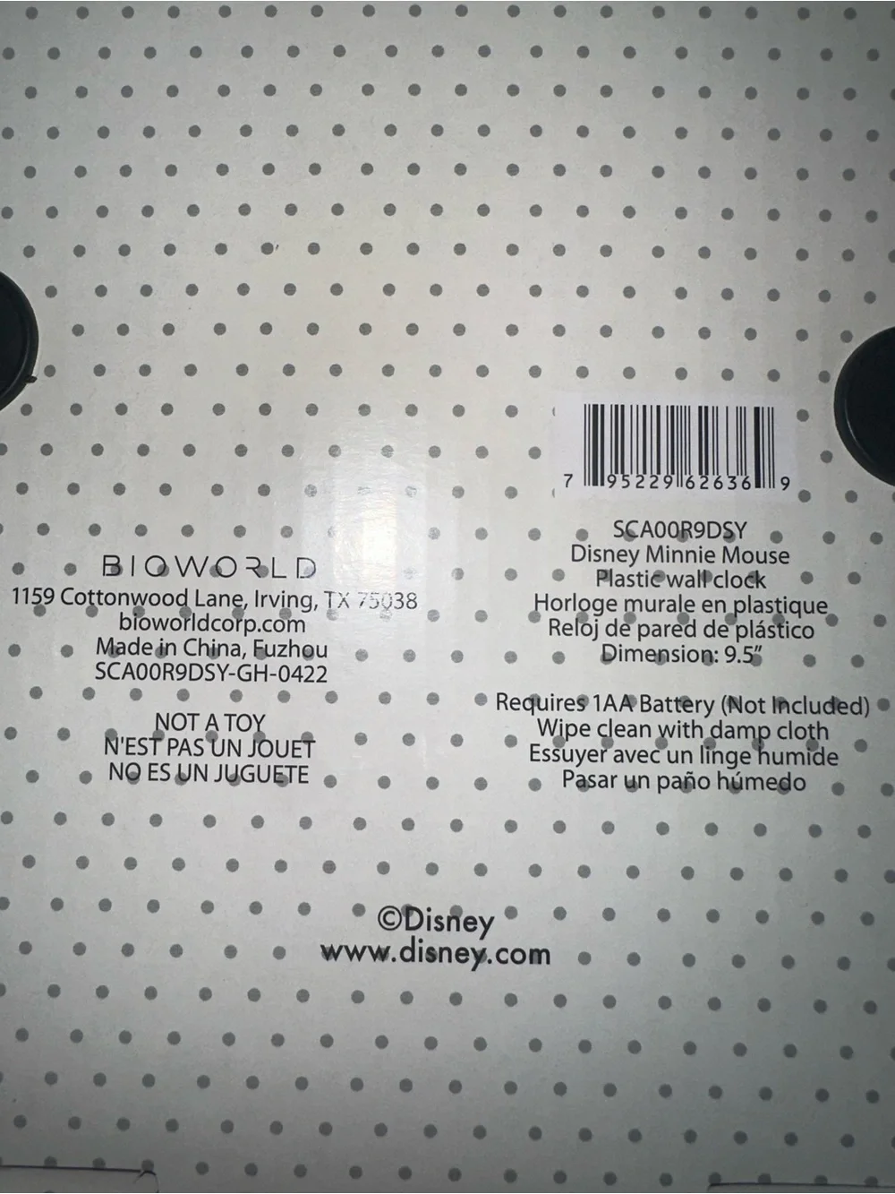 Disney Minnie Mouse Red and Black Wall Clock